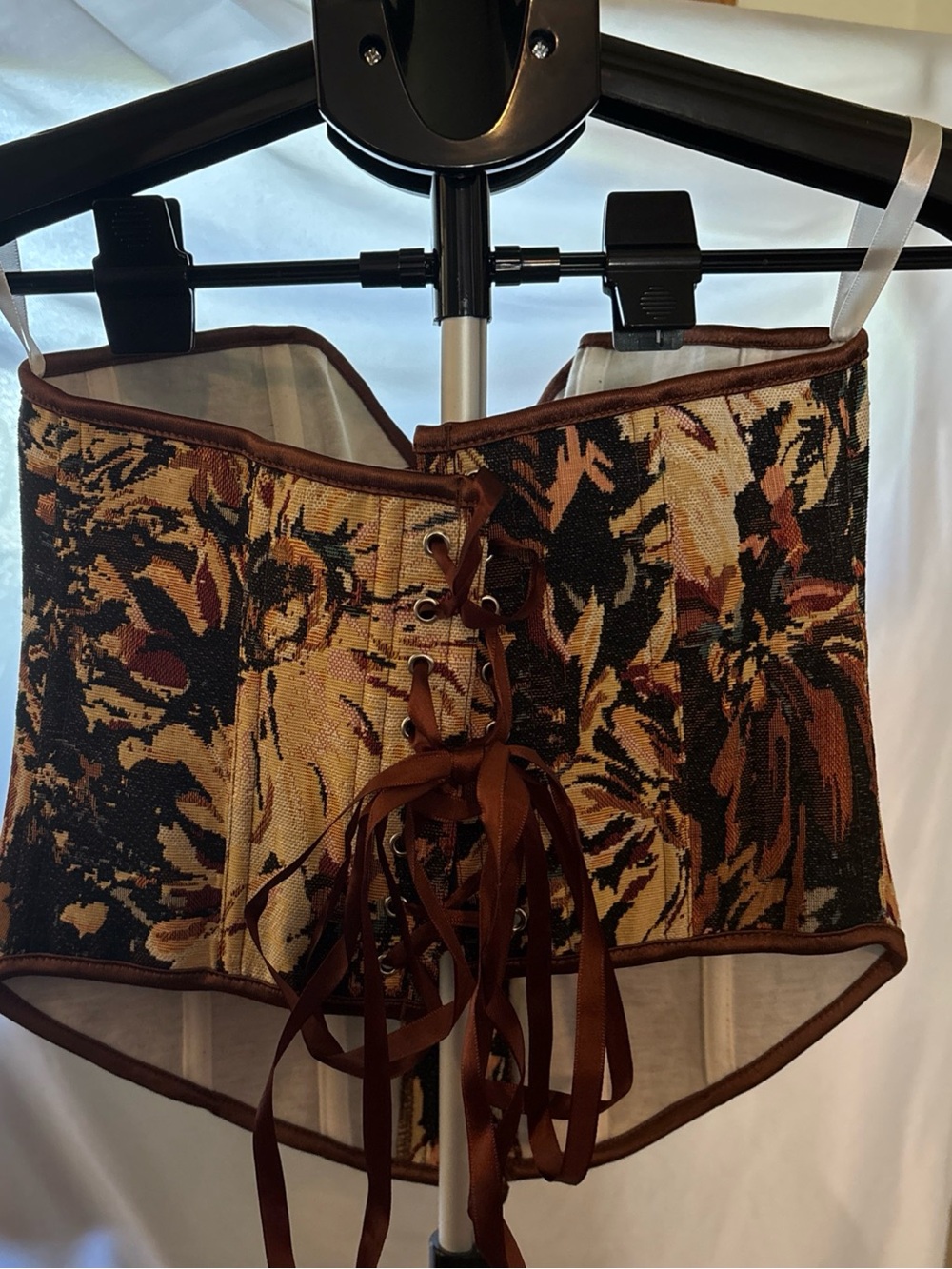 Rust Brown Floral Lace-Up Waist Cincher Corset